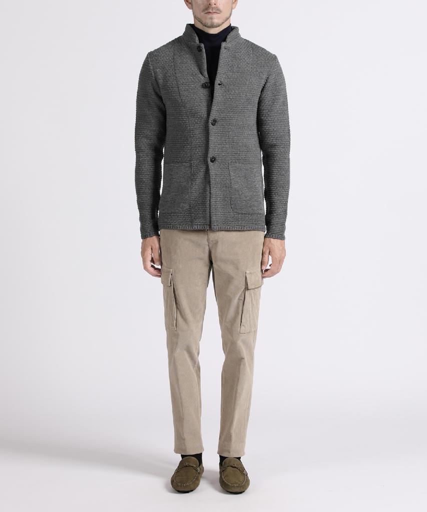 Panicale Gray Textured Wool Blend Knit Cardigan Jacket