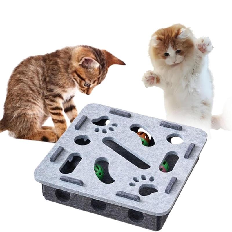 Felt Cat Toy Maze Box Interactive Puzzle Game With 2 Balls For Indoor Cats Hunting Exercise Self Play Scratch Resistant Fun