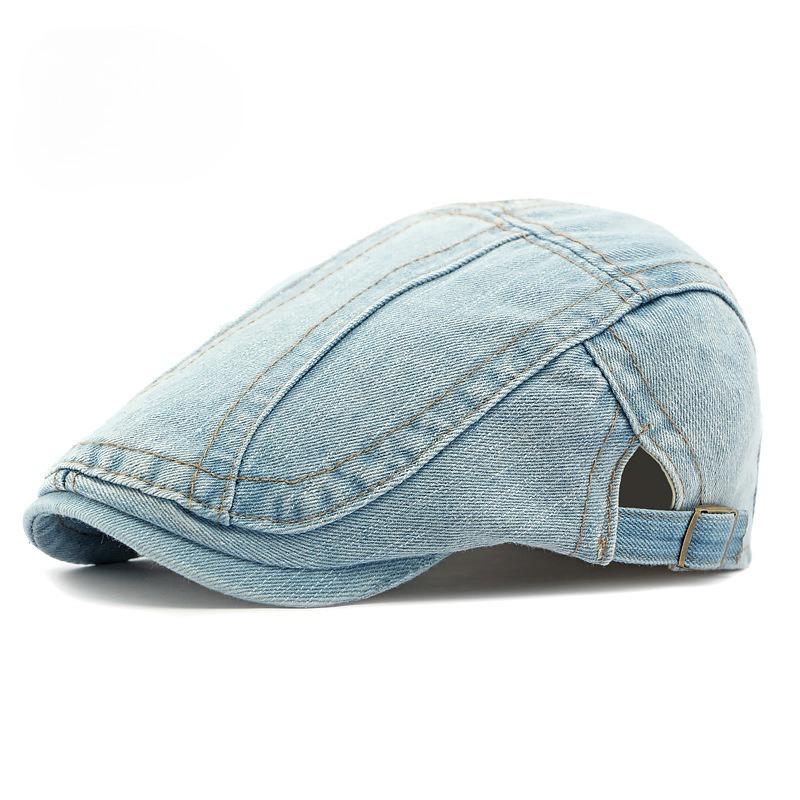Men Washed Denim Beret Retro Flat Cap Spring Autumn Thin Newsboy Hat Women Casual Adjustable Duckbill Cap Trendy Cabbie Hat