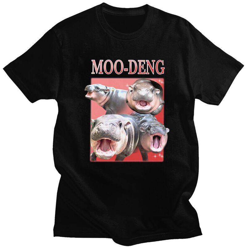 Custom Moo Deng Hippo Meme T Shirts for Men Pure Cotton Tees Tshirts Tshirt Clothes