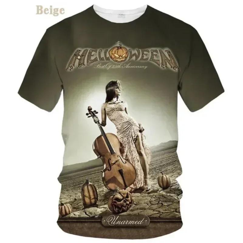 Футболка с 3D-принтом Rock Band Helloween для женщин и мужчин, летняя, с круглым вырезом, коротким рукавом, модная, с графическим рисунком, футболки для косплея