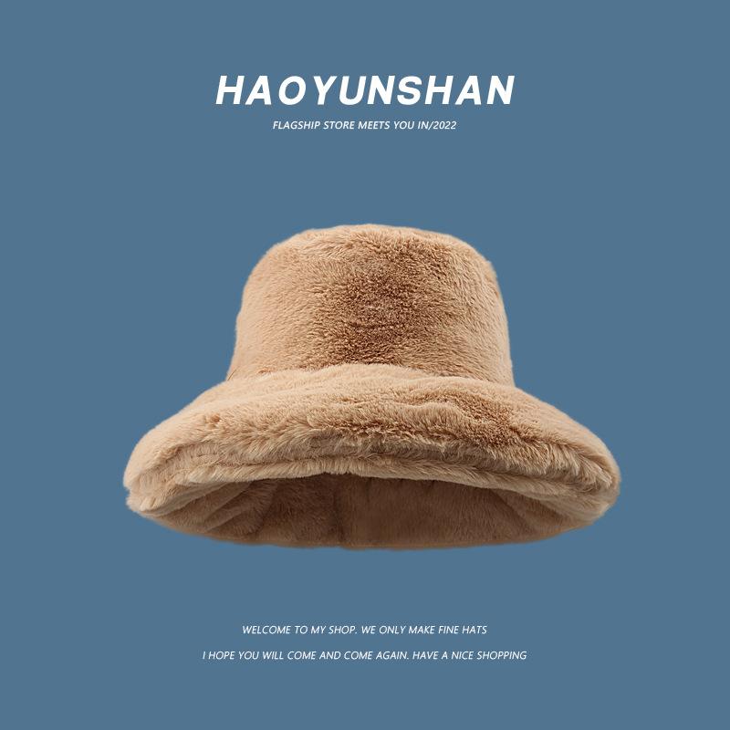 Oversized Plush Fluffy Bucket Hat Women Female Fashion Faux Fur Autumn Winter Hat Large Warm Clouds Fisherman Cap Luxury Hat