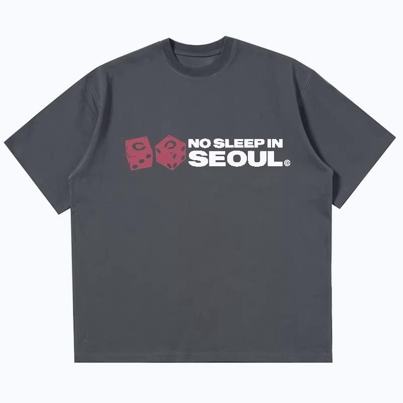 Tshirt Unisex Unisex No Sleep In Seoul Red Dice Graphic Letter Print Vintage Y2k Casual Korean Streetwear Loose Fit Tee Top