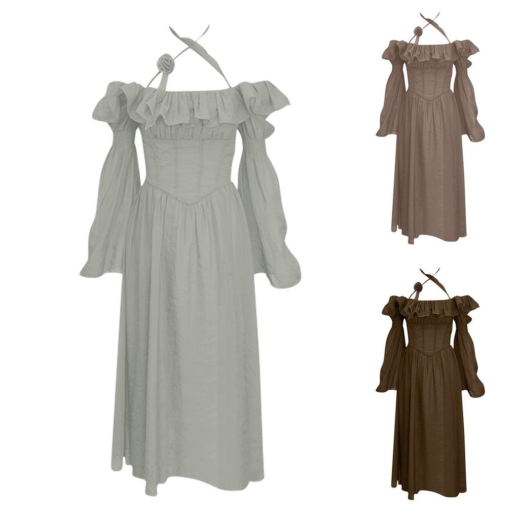 Модное женское элегантное французское платье с рукавами принцессы и открытыми плечами