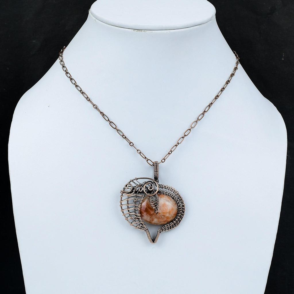 Кулон с солнечным камнем, кулон из медной проволоки, кулон ручной работы, ювелирные изделия из солнечного камня, кулон с драгоценным камнем, этнический кулон, кулон из медной проволоки, ювелирный подарок для нее