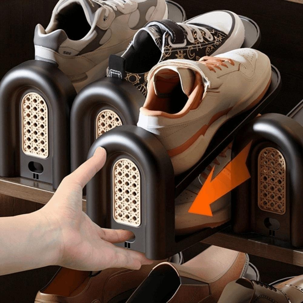 Rattan Weaving Shoes Rack Adjustable Shoes Organizer Portable Shoe Holder