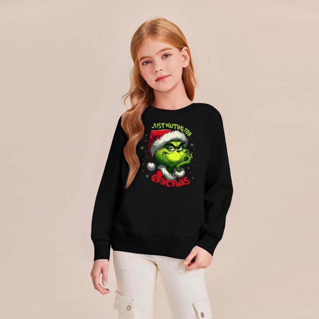 Kids' Fashion Loose-Fit Casual Long-Sleeve Christmas Print Oversized Crewneck Sweatshirt