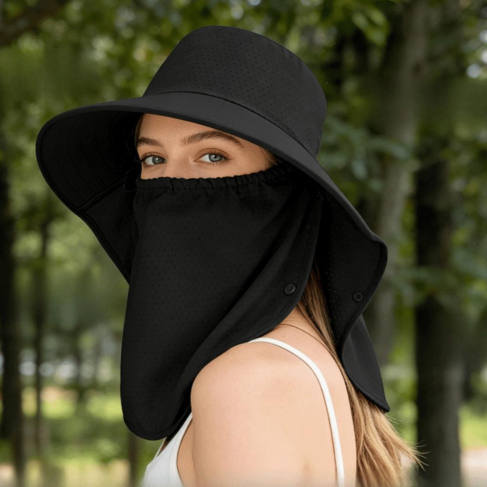 Simple Wide-Brimmed Shawl Mask Hat Solid Color Adjustable Picking Tea Hat Thin Polyester Sunshade Sun Hat Cycling