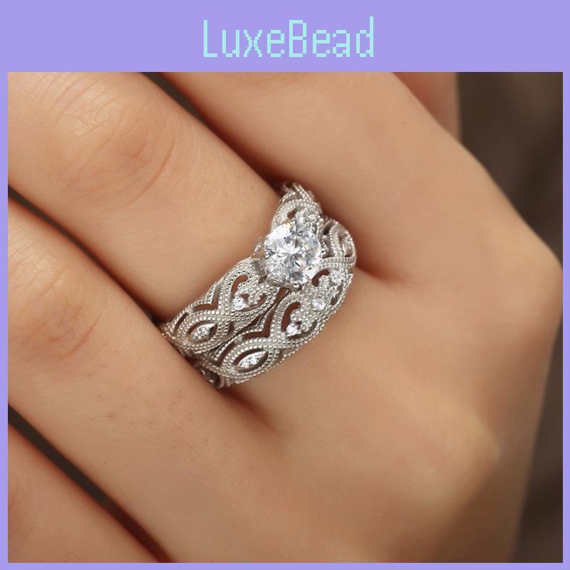 Элегантный женский ретро набор колец-сердец 2-в-1 для помолвки и свадьбы, белого цвета для невест