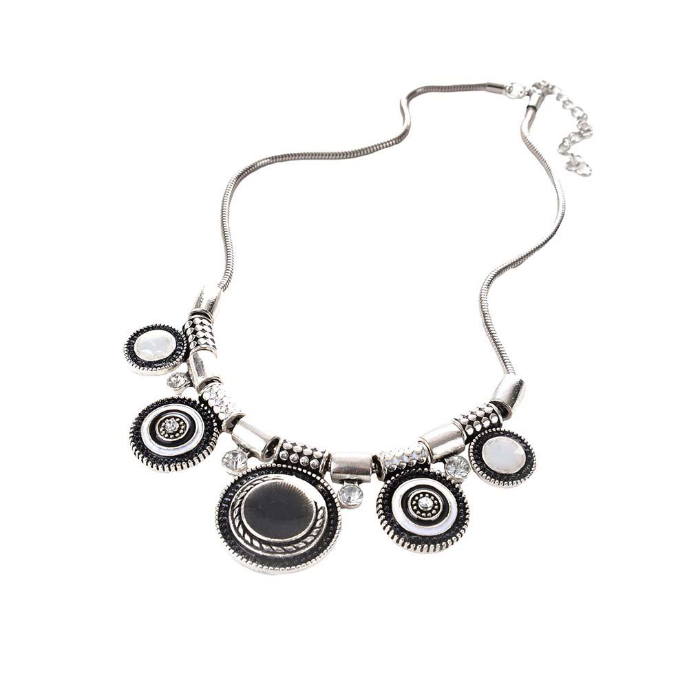 Diamonding Jewelry Ethnic Women Crystal Stone Inlaid Round Enamel Pendant Statement Bib Necklace