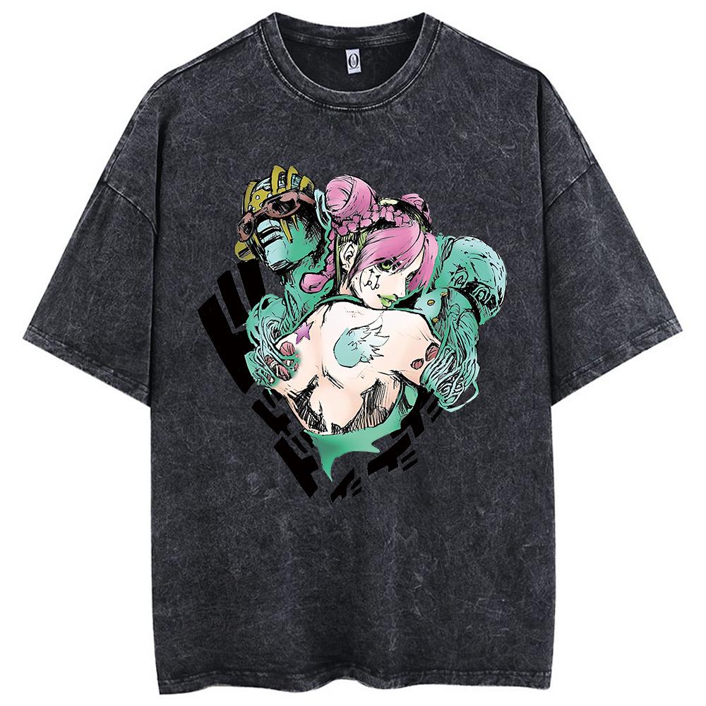 Стираные футболки для мужчин, короткие футболки с аниме-приключениями, женские топы, футболки с графическим принтом, короткий рукав