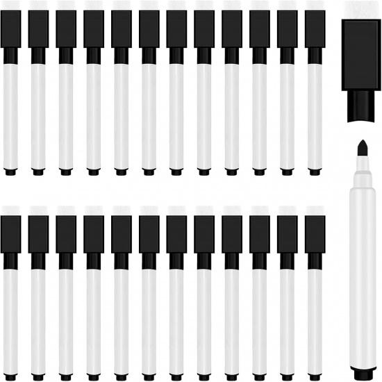 25 Pcs Black Magnetic Dry Erase Markers with Eraser Cap, White Board Mini Dry Erase Markers Bulk, Fine Point Tip Student White Board Markers for