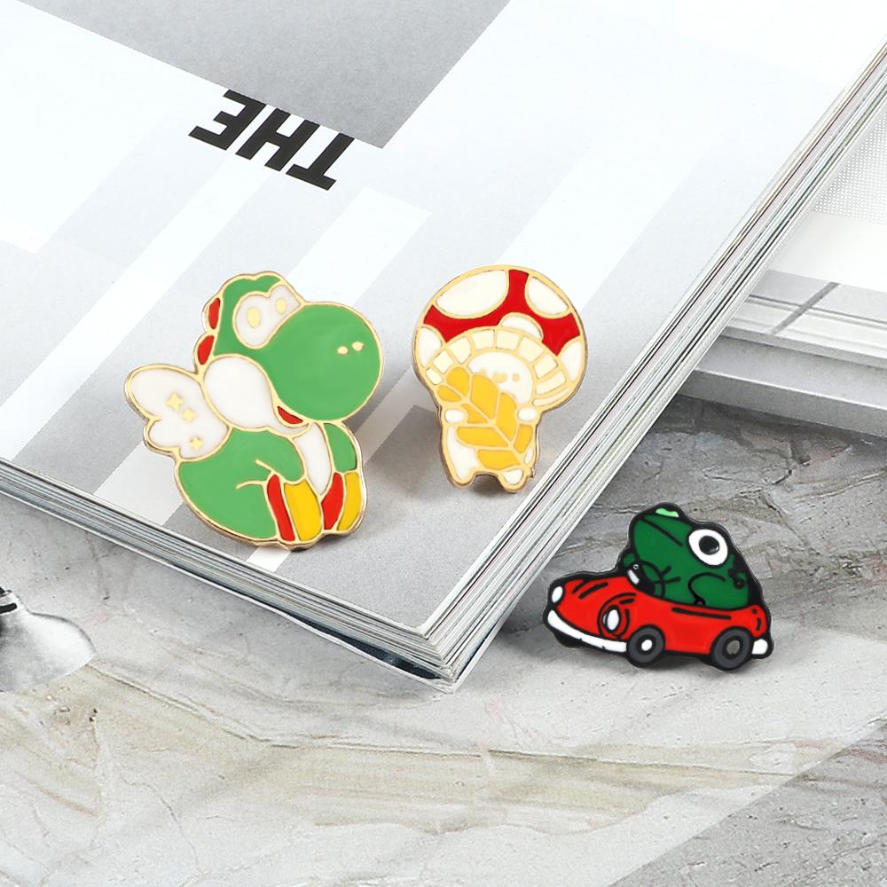 Cartoon Frog Driver Brooch Anime Game Mushroom Dinosaur Animal Enamel Pins BackPack Shirt Lapel Pin Funny Badge Jewelry for Kids