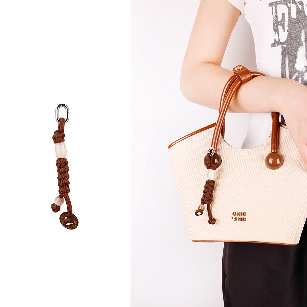 Natural Wood Bead Charm Anklet & Handmade Keychain Pendant