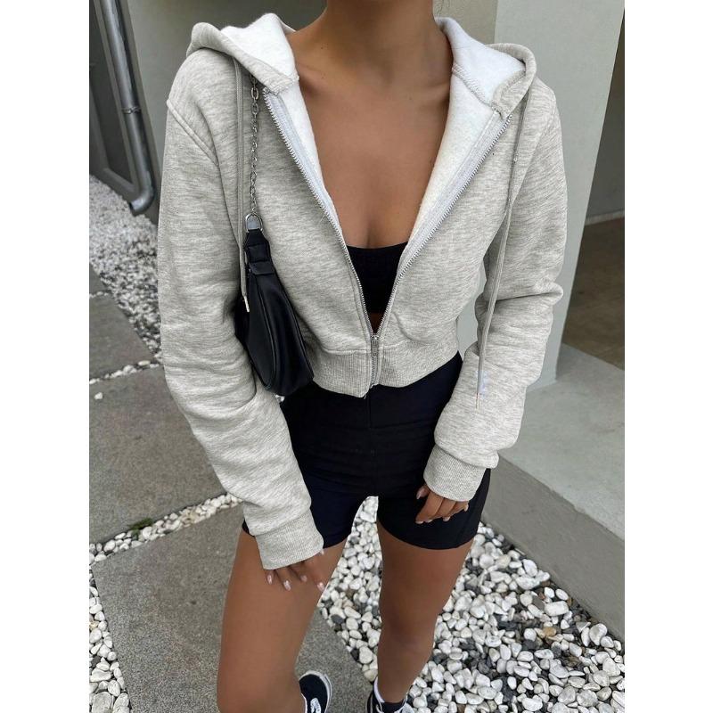 Women's Fashion Casual Solid Color Print Autumn Winter Long Sleeve Hooded Jackets & Coats