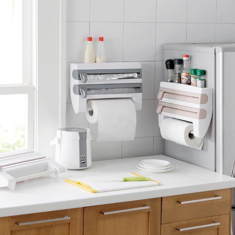 Настенная многофункциональная кухонная стойка для хранения пластиковой пленки и рулонов бумаги