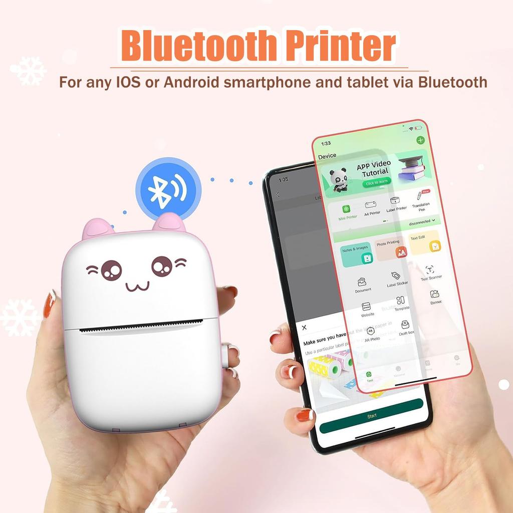 2024 Мини-термопринтер Принтер для самоклеящихся этикеток Портативный Bluetooth-принтер для фотопечати Портативный карманный принтер для Android IOS.