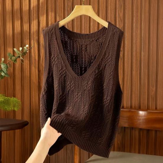 Knitted Tank Top for Women V Neck Sleeveless Hollow Out Crochet Camisole Top Summer