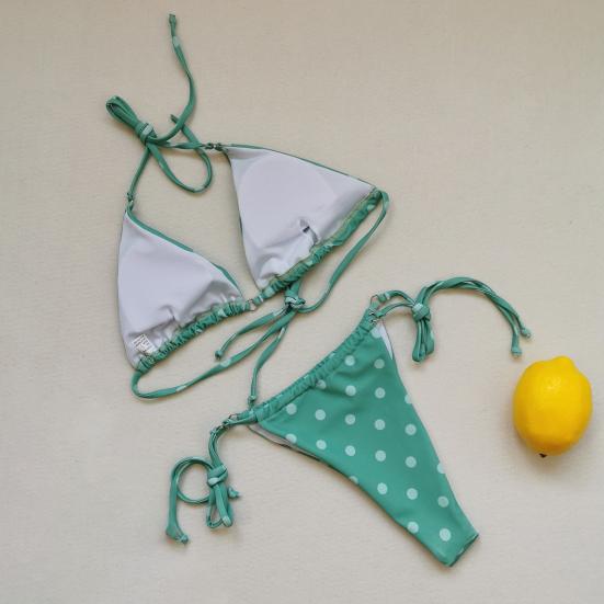 Женский комплект бикини, однотонный/принтованный бандажный комплект из двух частей, треугольная чашка с лямкой на шее