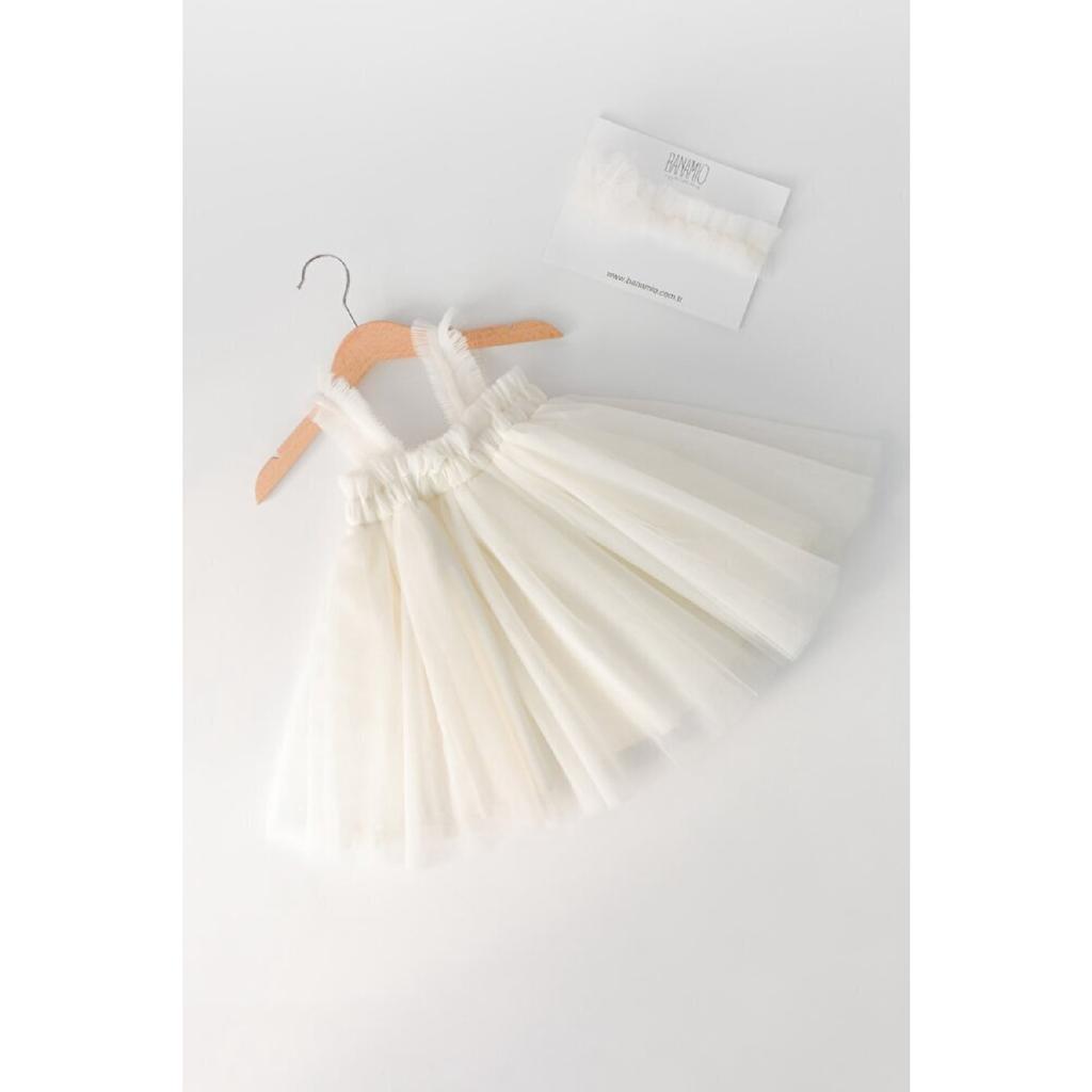 Baby Boy Boy Satin Lined Three Lels Plutized Tulle Adjustable Strap Dress (ecru)