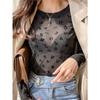 Новая весенняя рубашка с сетчатым узором для женщин с внутренней диадемой, черная футболка с длинными рукавами, модный кружевной топ