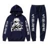 Mens Winter Hooded Sweatshirt Set With Jujutsu Kaisen Gojo Satoru Print Thick Casual Streetwear Tracksuit