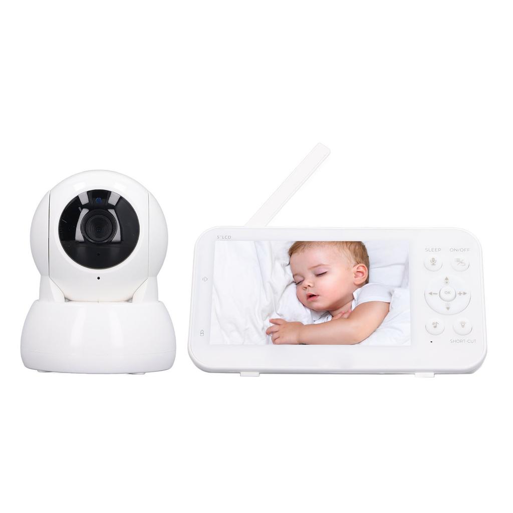 5in Wireless Baby Monitor Two Way Speaking Night Vision HD Display Smart Camera Monitor EU Plug