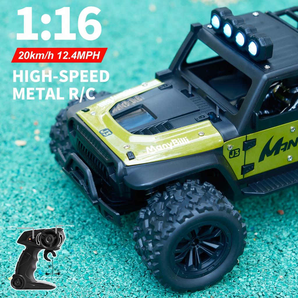 1:16 Scale Metal Remote Control Cars 2WD High-Speed RC Vehicle 20Km/H 2.4Ghz With Light RC Car For Kids Boys Gifts