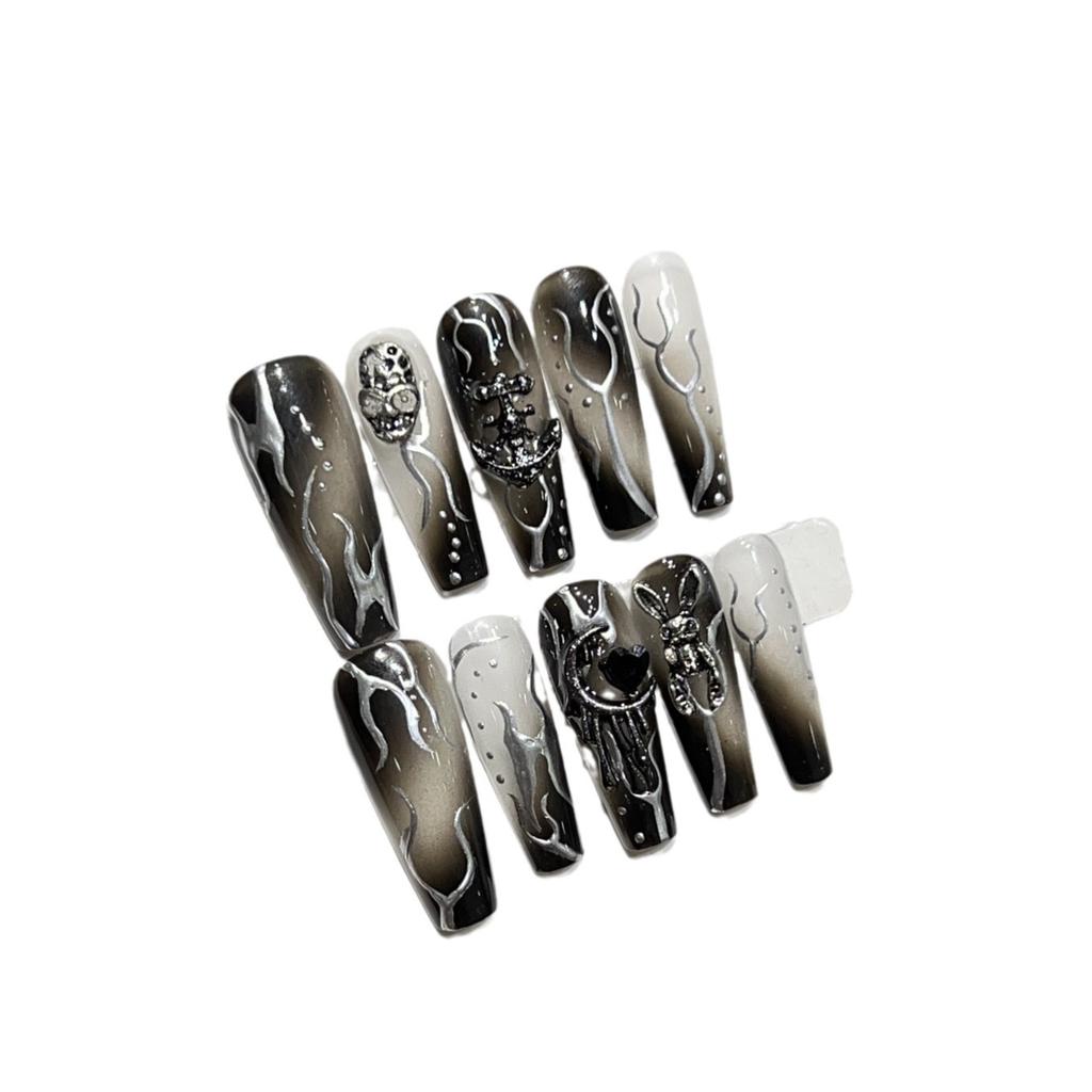 Pure Handmade Light Therapy Wear Armor Hand-painted Magic Mirror Flame Dark Story Rogue Rabbit Sweet Cool Manicure Finished Fake Nail