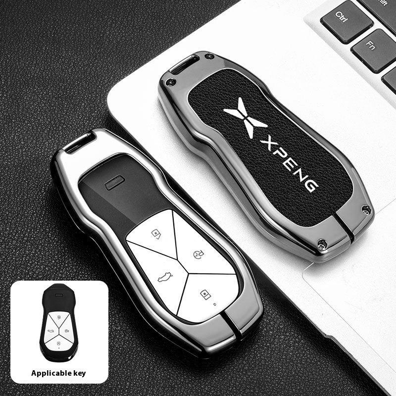 Чехол-брелок для ключа автомобиля из сплава+кожи для Xpeng Xiaopeng p7 p7i p5 g3 g3i g9 g6 22-23 Держатель Аксессуары для брелока в салоне