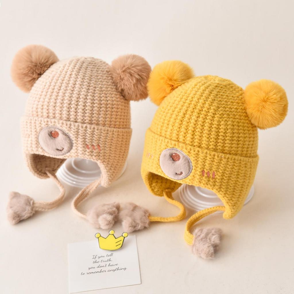 Зимняя детская шапка-ушанка, теплая толстая вязаная шапка с защитой ушей для детей, мальчиков и девочек, милая шапка-бини с помпоном, хлопковая подкладка