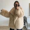 Женское зимнее толстое теплое роскошное искусственное меховое пальто с длинным рукавом и отложным воротником женское пальто элегантная ретро пушистая верхняя одежда