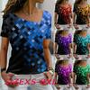 Женские футболки с 3D принтом и цветными блестками, нерегулярным воротником и короткими рукавами для прогулок