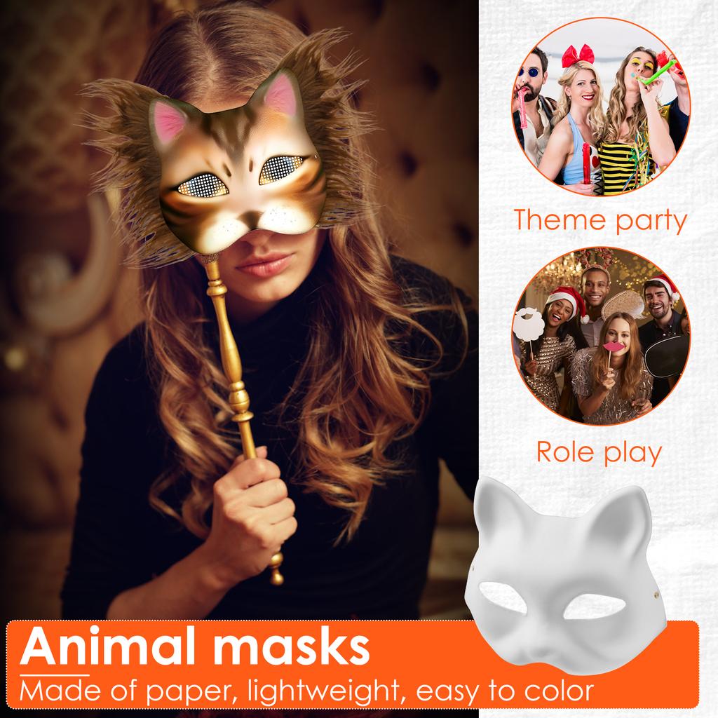 Набор для маски своими руками Пустая маска кошки с плюшевым искусственным мехом Сетчатая маска для глаз Для рукоделия Маскарадная маска Декор для дня рождения, Хэллоуина