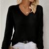 Свитер-пуловер с V-образным вырезом, элегантный вязаный свитер с длинным рукавом, женская одежда