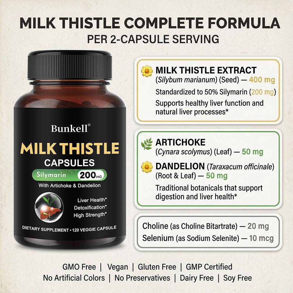 High-concentration milk thistle (silymarin 200 mg) extract, 120 capsules