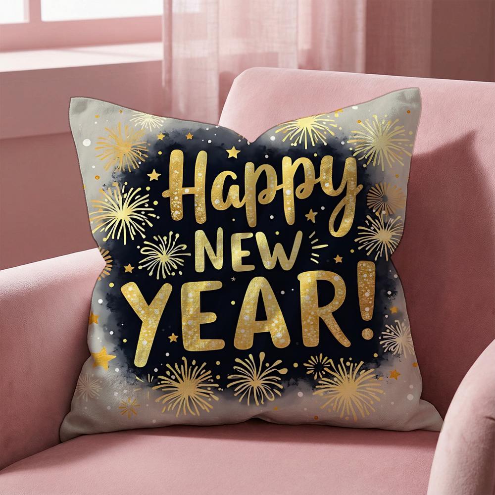 Holiday New Years Day Cushion Cover MultiScene Pillow Cover for Home Car Reversible Soft Durable for Daily Use
