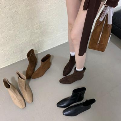 Ботинки женские короткие ботинки 2025 новые осень и зима ботильоны эластичный квадратный носок толстый каблук маленькие ботильоны Мартин французские тонкие носки ботинки