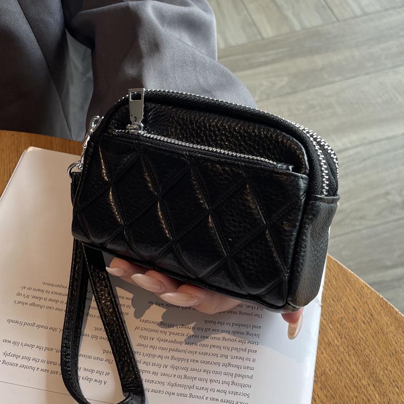 Genuine Leather Women's Coin Purse - 2024 New Large Capacity Cowhide Clutch with Three Zipper Compartments