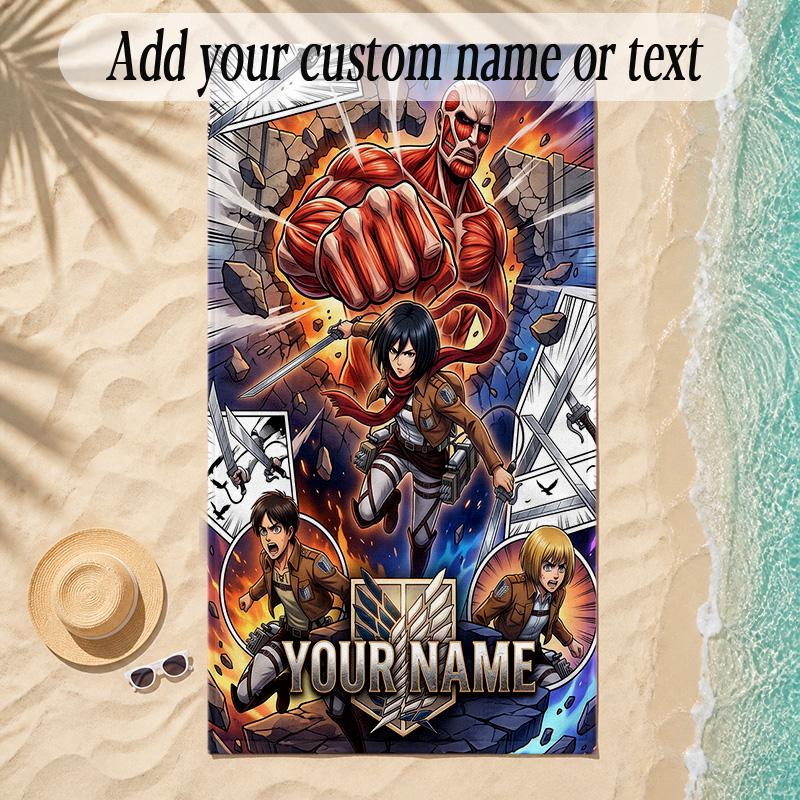 Beach TowelAttack on Titan Custom Name Text Personalized Soft Towel for Beach Pool Indoor Home Decor Gift
