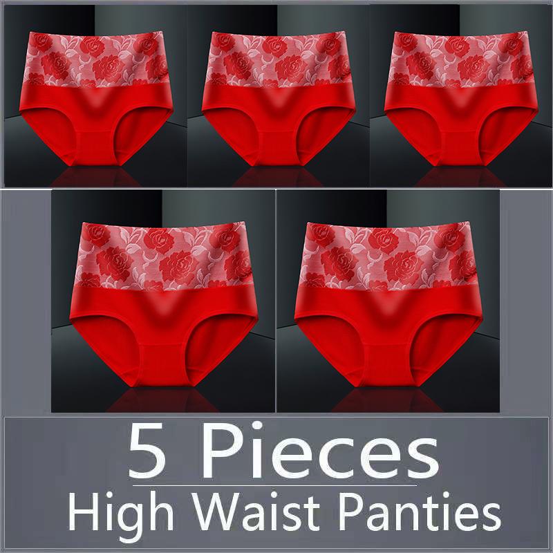 5 шт., женское нижнее белье с высокой талией, хлопковые дышащие трусики, женские трусы, большие размеры, нижнее белье