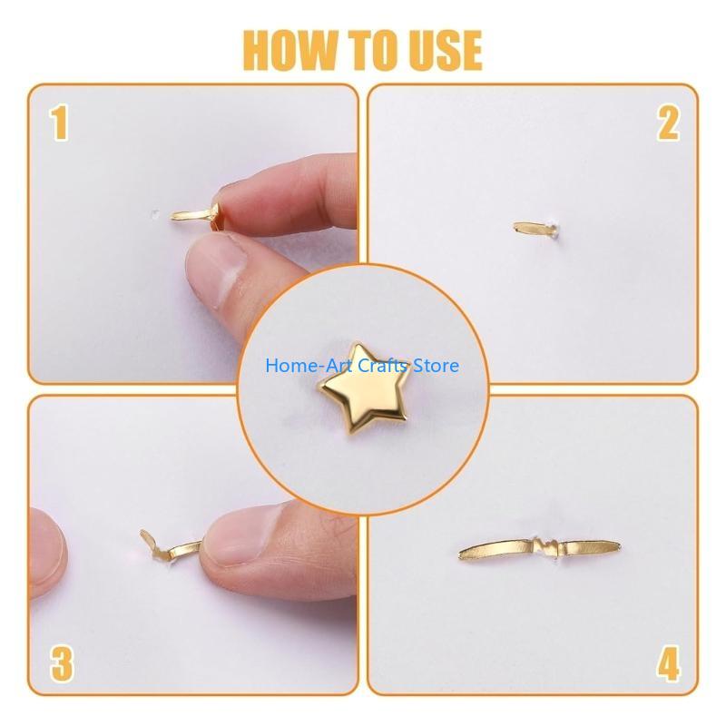 Y3NA Mini Brads Pattern Clips Metal Paper Clasps Split Pins Star Head Clips for DIY
