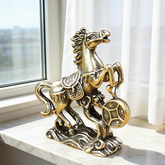 Мини Латунная Статуэтка Счастливой Лошади с Монетой Китайский Новый Год Фэн-шуй Талисман Лошади Винтажная Медная Скульптура Зодиакального Животного для Богатства Удачи