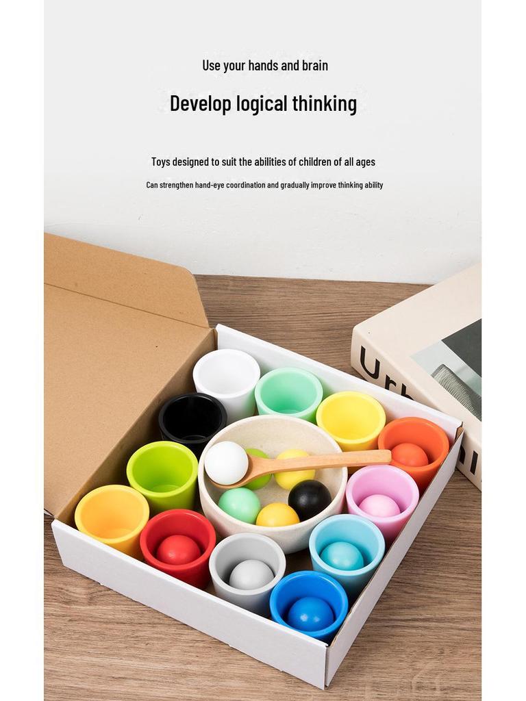 Набор разноцветных деревянных шариков и чашек для раннего развития: Улучшение координации движений рук и глаз, а также взаимодействие родителей и детей