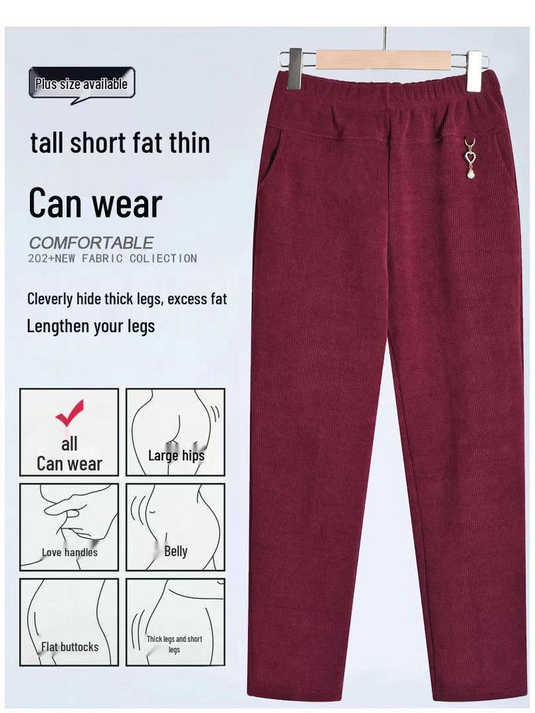 Бабушкины вельветовые брюки больших размеров на флисовой подкладке для весны, осени и зимы