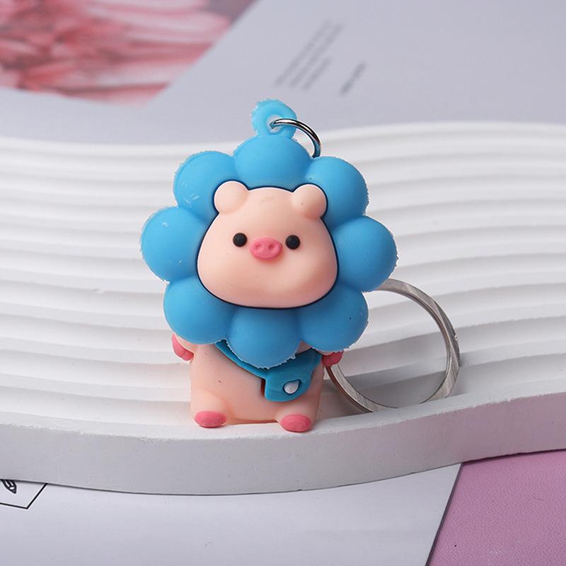 Smiling Face Sunflower Pig Key Chain Couple Car Key Pendant Cartoon Backpack Couple Bag Pendant Car Exquisite Keychain Gift