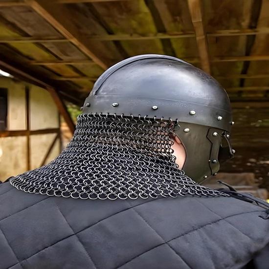Medieval Viking Helmet With Visor, Blackened Steel Norman Helmet, LARP Reenactment Armor,