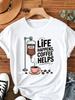Humorous Animal T-Shirt Unisex Unisex Casual Coffee Themed Tshirt With "Coffee Helps" Slogan Short Sleeve Round Neck Streetwear