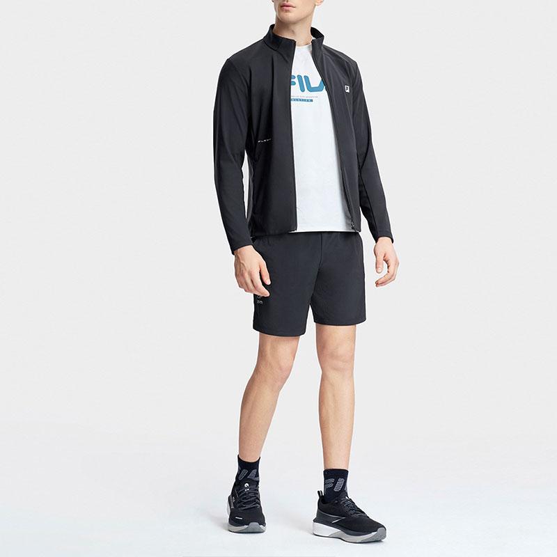 Fila Однотонная Дизайнерская Куртка с Логотипом, Стойка-воротник, Фитнес, Вязаная Куртка, Мужская Куртка, Глубокий черный A11M331502ABK