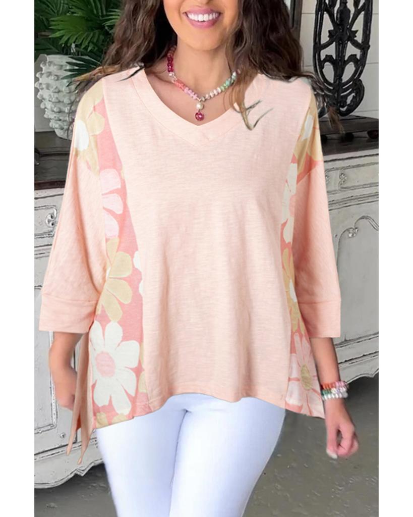 Azura Exchange Розовый цветочный пэчворк с открытым швом, свободный топ с высоким и низким вырезом